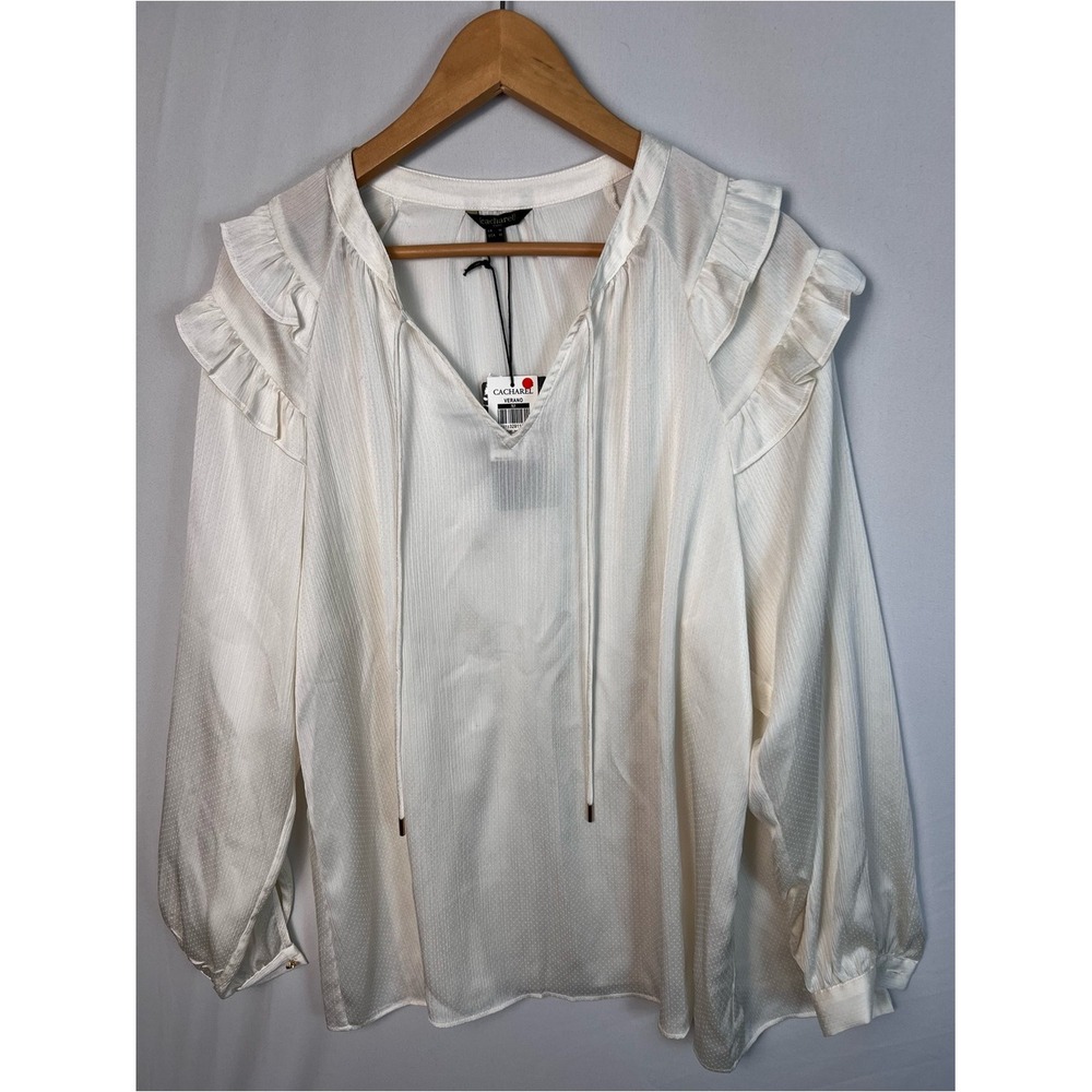 Cacharel White Ruffle V-Neck Tie Blouse‎ Size Medium